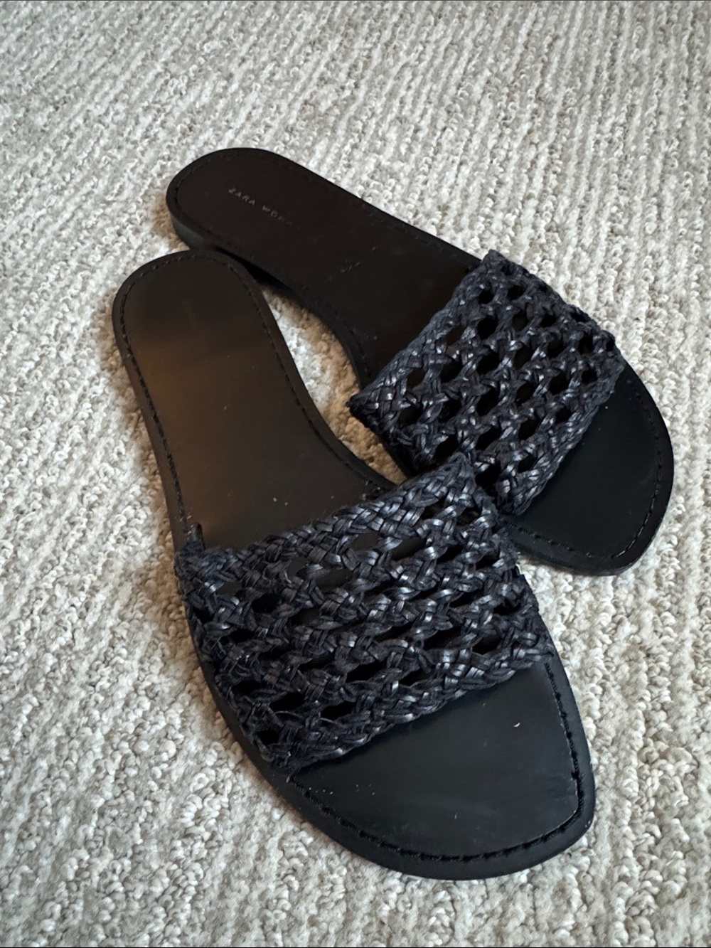 Zara Black Woven Slide Sandals